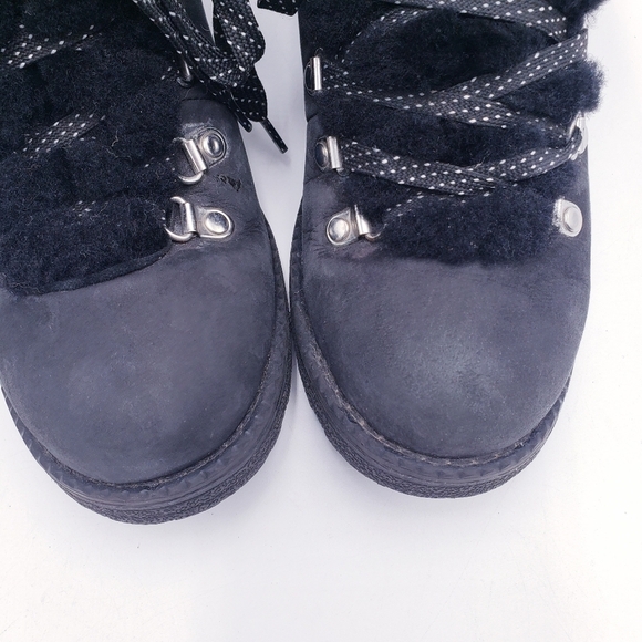 J.Crew Nordic Black Hiking Combat Boots Shearling Upper F8444 Size 8 - Picture 7 of 11